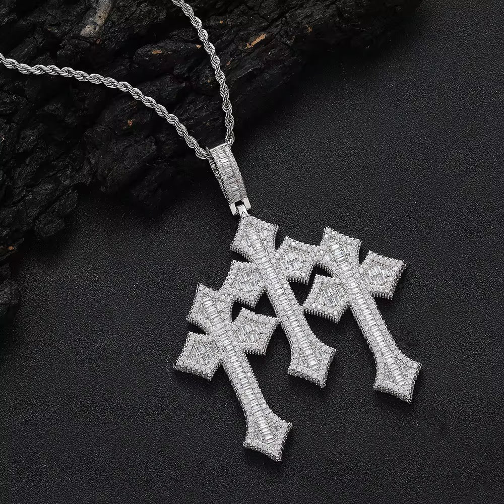 ICED TRIPPLE CROSS PENDANT