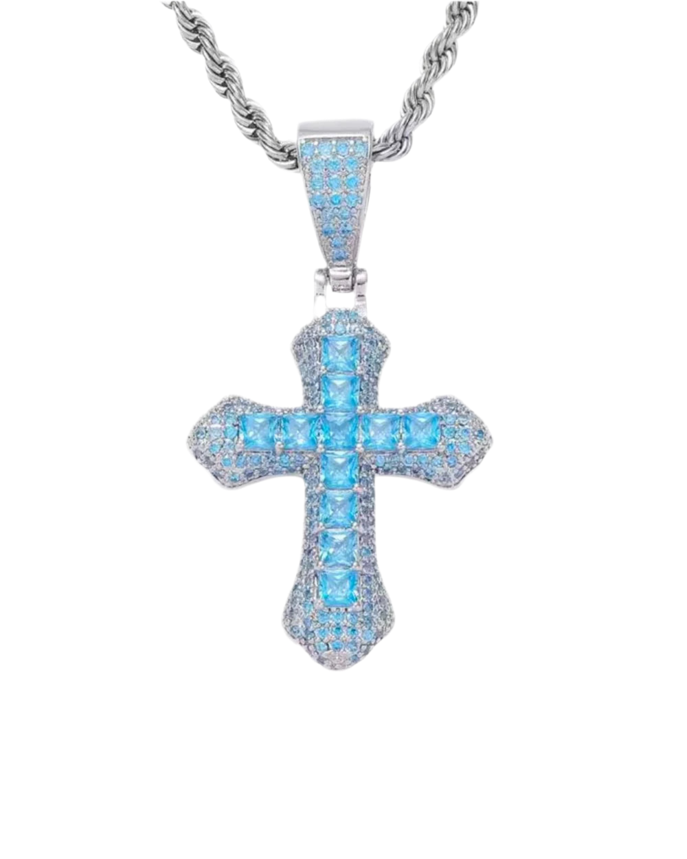 ICED CROSS BLUE PENDANT
