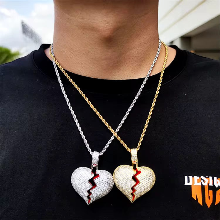 ICED BROKEN HEART PENDANT - WHITE GOLD