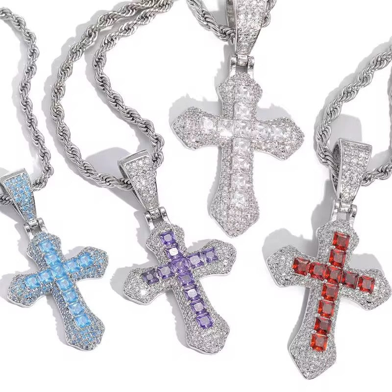ICED CROSS WHITE PENDANT