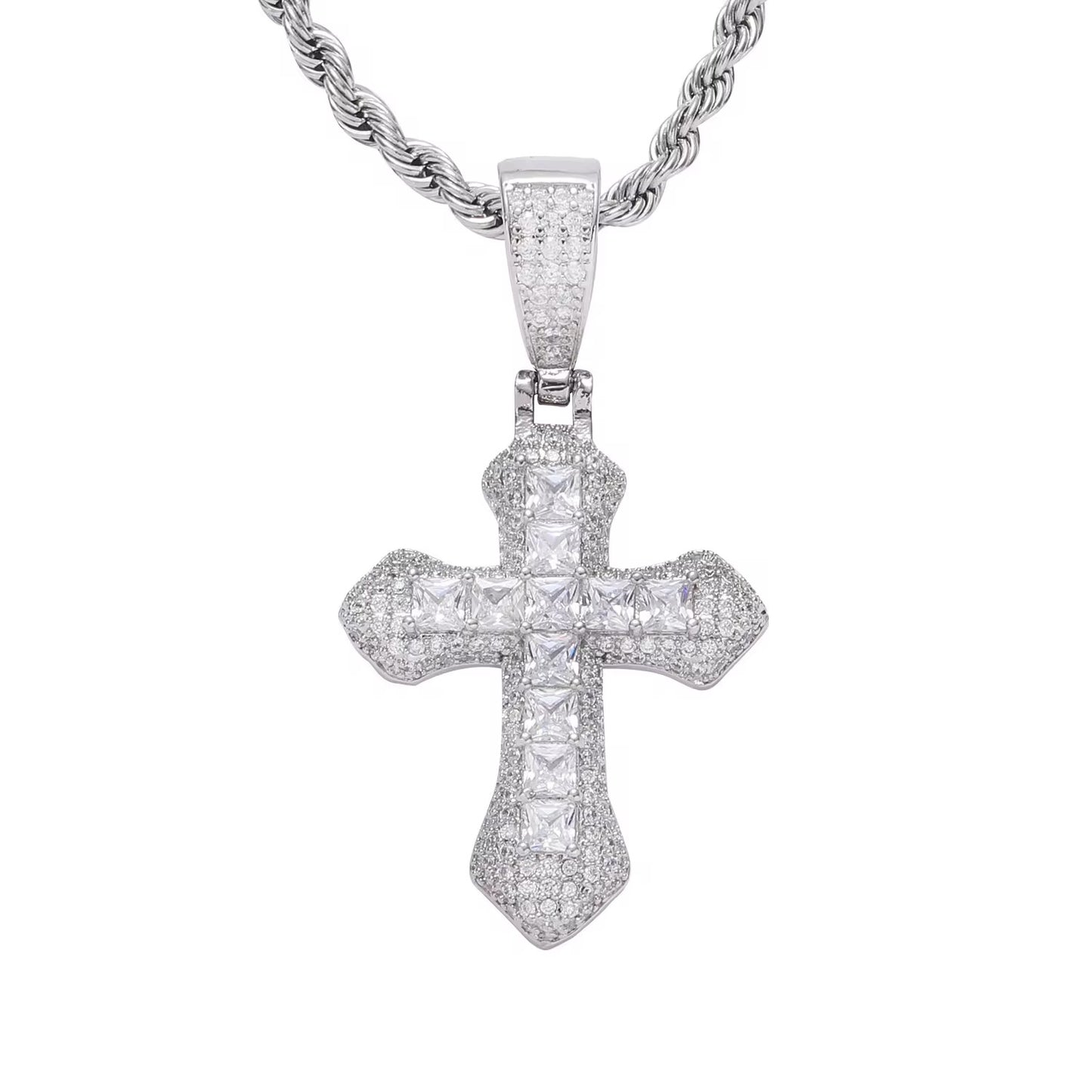 ICED CROSS WHITE PENDANT