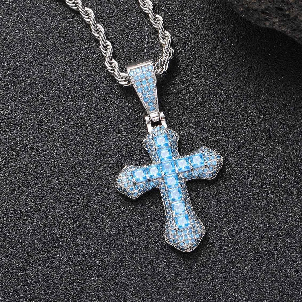 ICED CROSS BLUE PENDANT