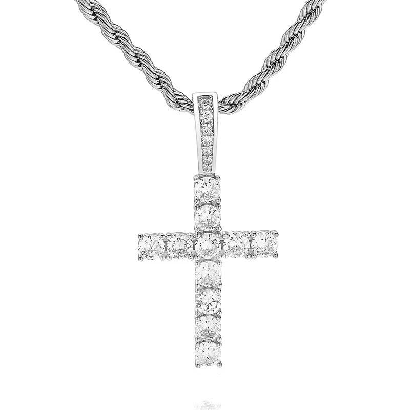ICED TENNIS CROSS PENDANT - 925 SILVER