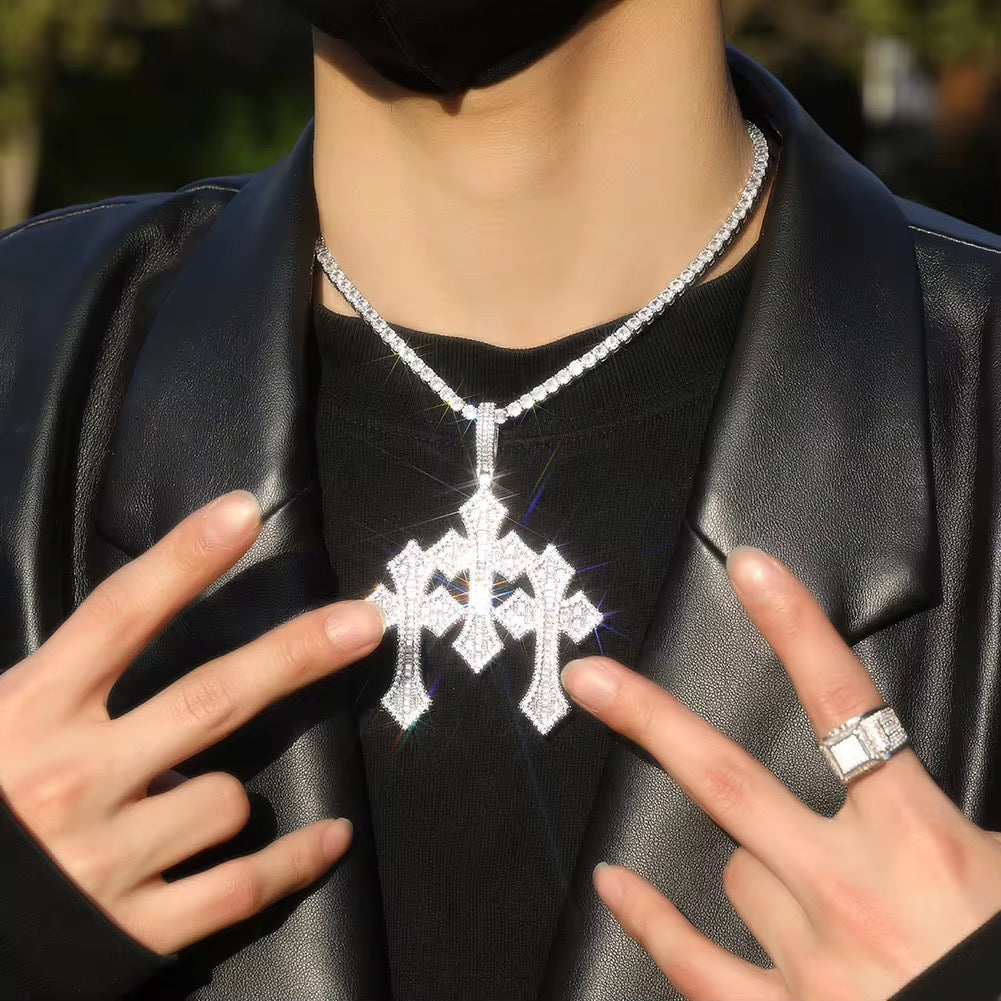 ICED TRIPPLE CROSS PENDANT