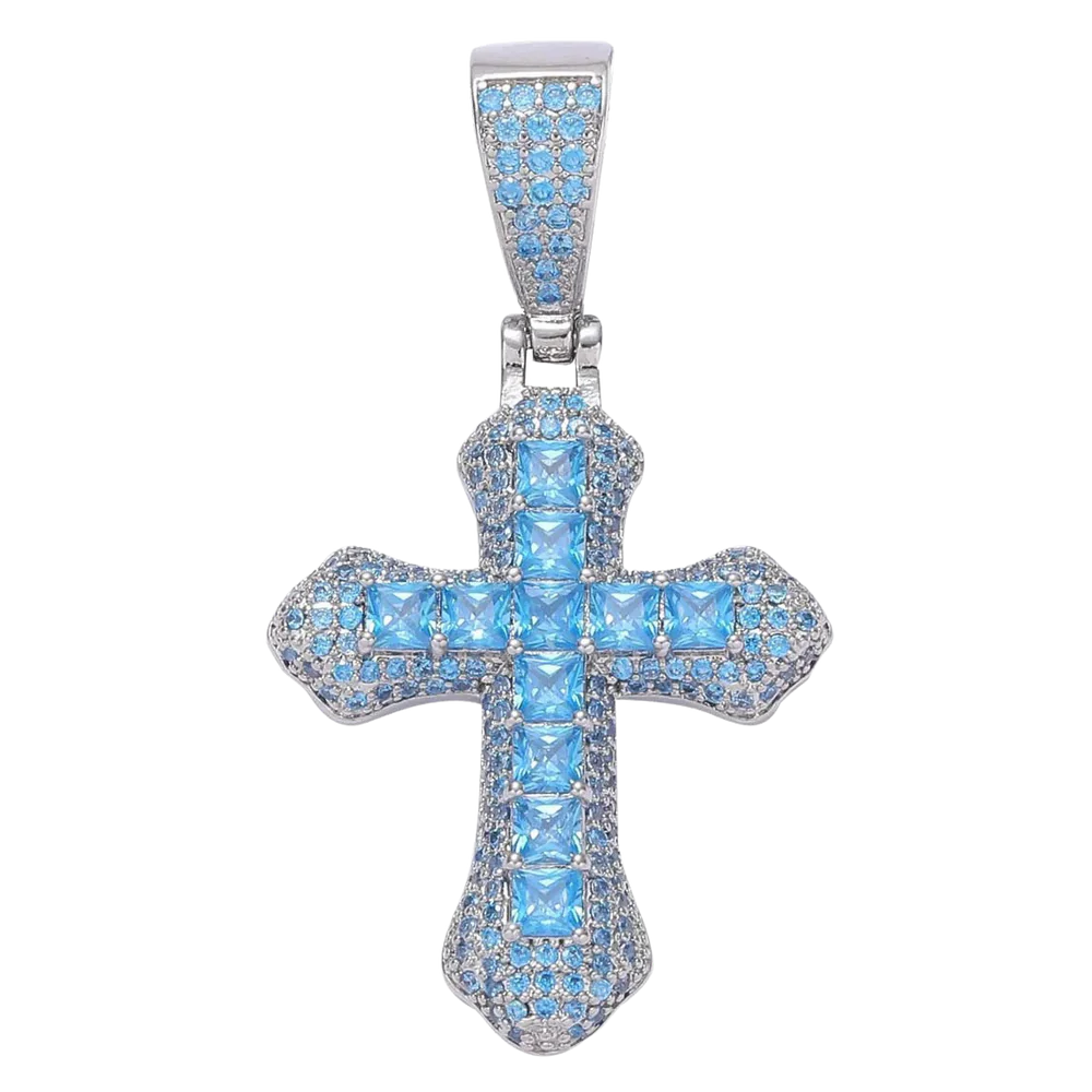 ICED CROSS BLUE PENDANT