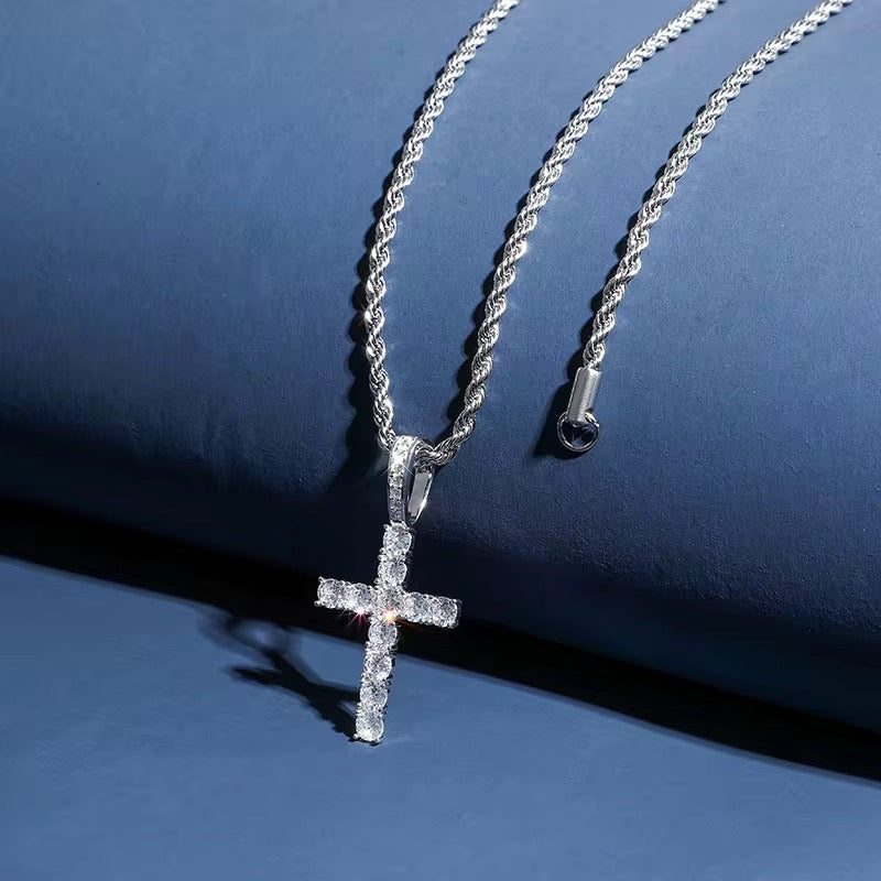ICED TENNIS CROSS PENDANT - 925 SILVER