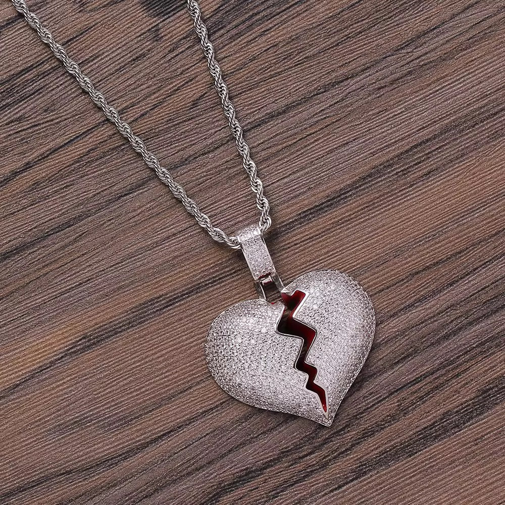 ICED BROKEN HEART PENDANT - WHITE GOLD