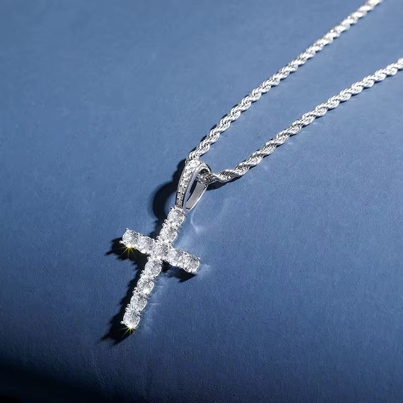 ICED TENNIS CROSS PENDANT - 925 SILVER