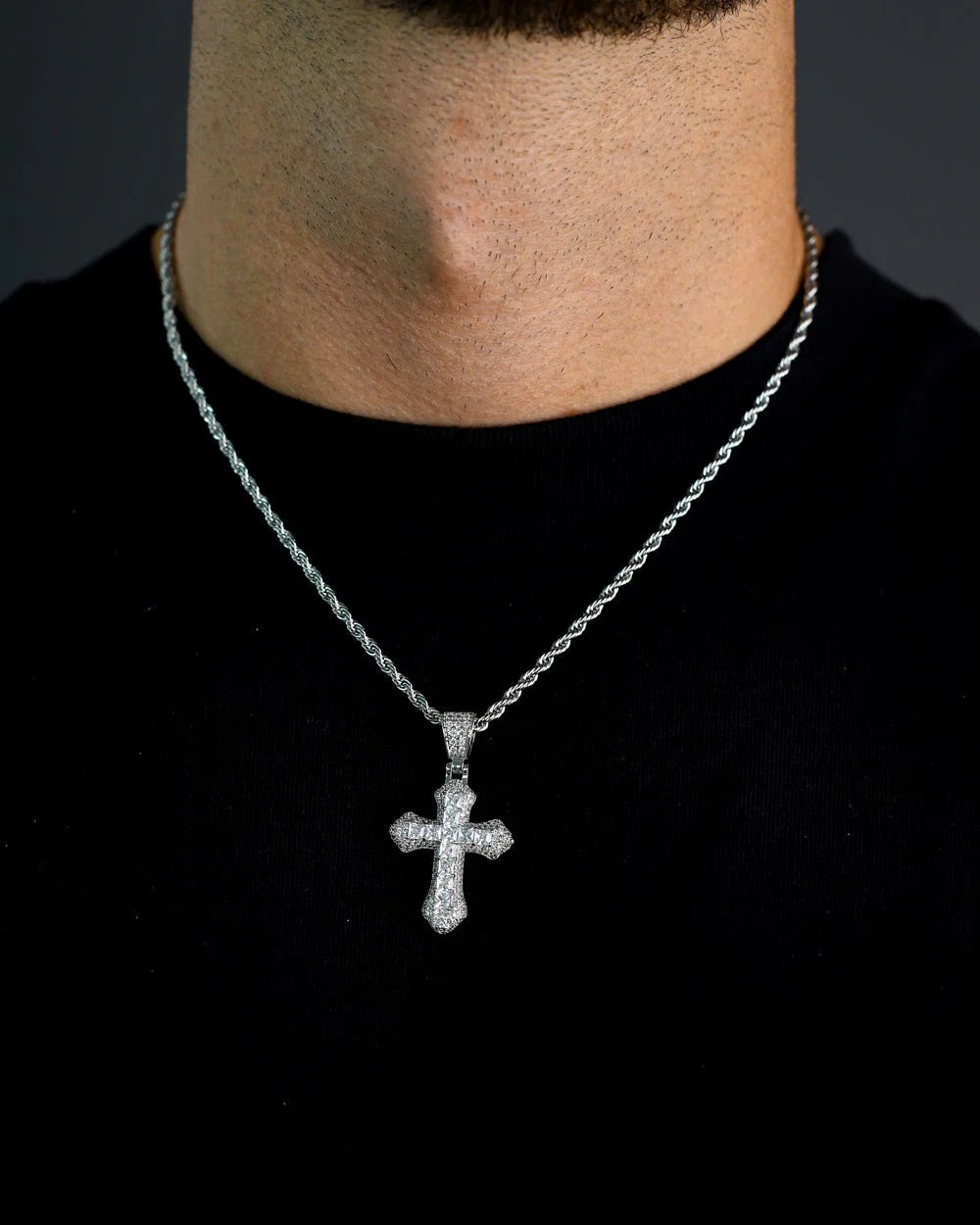 ICED CROSS WHITE PENDANT