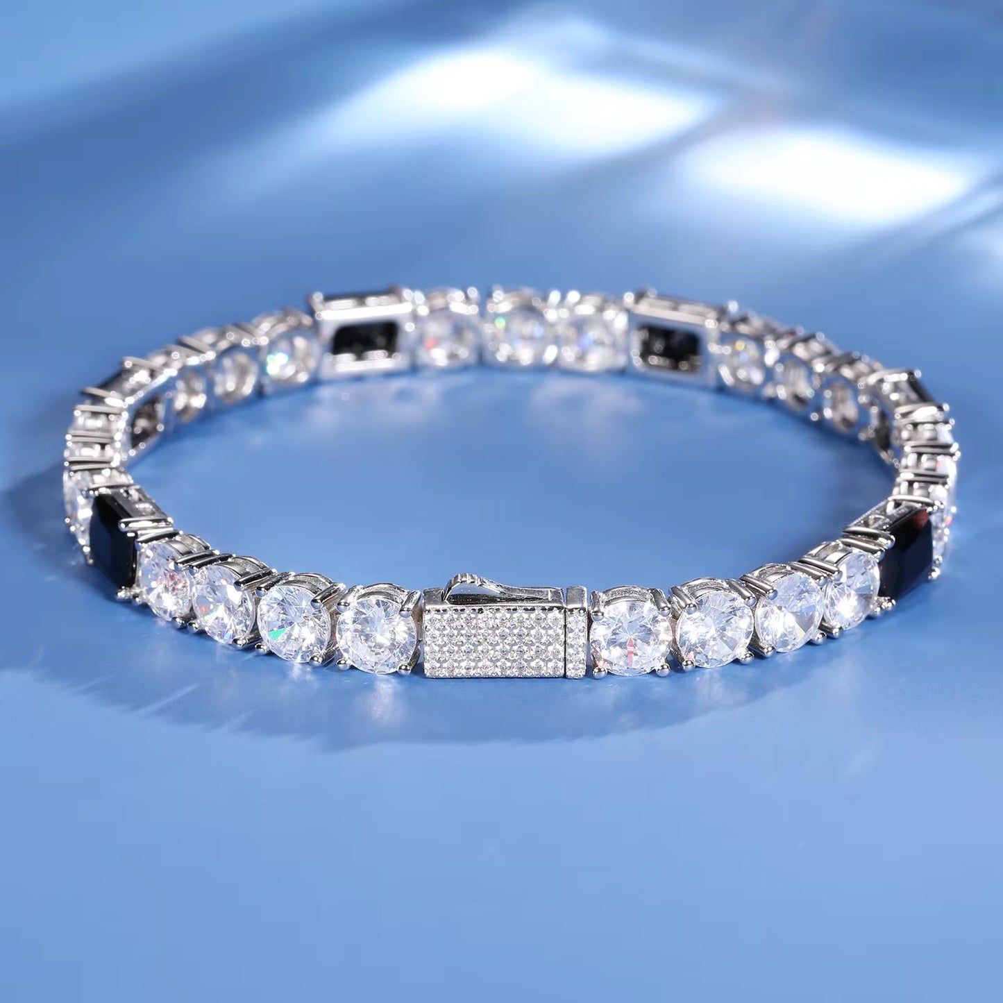 6MM BLACK BAGUETTE TENNIS BRACELET - 925 SILVER