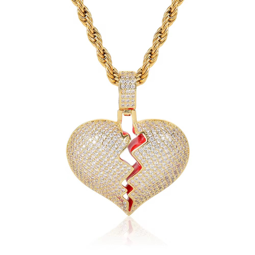 ICED BROKEN HEART PENDANT- GOLD