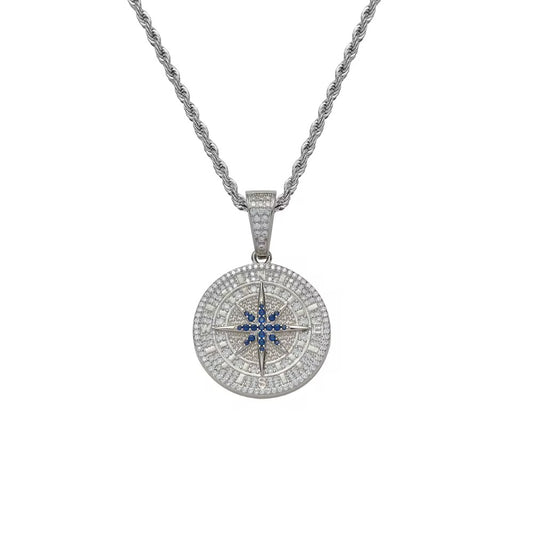 ICED COMPASS PENDANT - WHITE GOLD