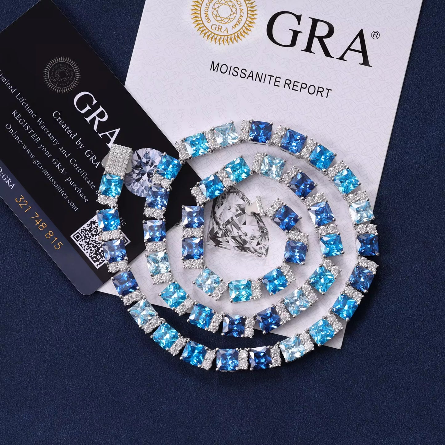 6,5 MOISSANITE OCEAN BLUE CHAIN - 925 SILVER - VVS 1