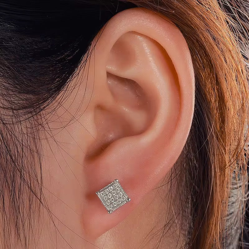 MOISSANITE 3D CUBE EARRINGS - 925 SILVER - VVS 1