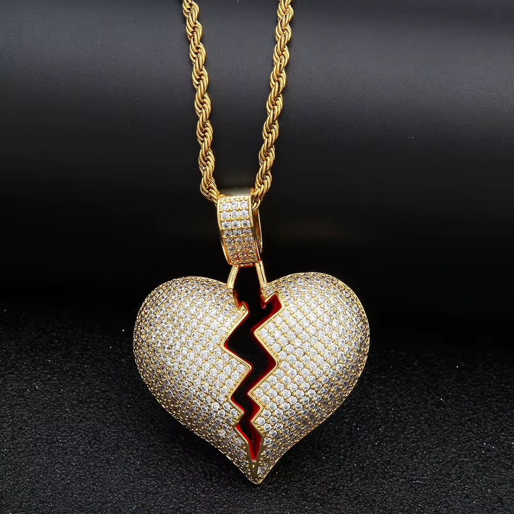 ICED BROKEN HEART PENDANT- GOLD