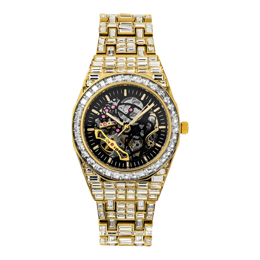 ICED AUTOMATIC BAGUETTE WATCH - GOLD