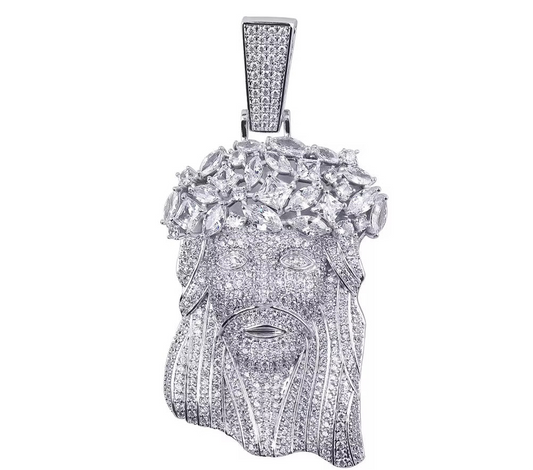 ICED BIG JESUS PENDANT - WHITE GOLD