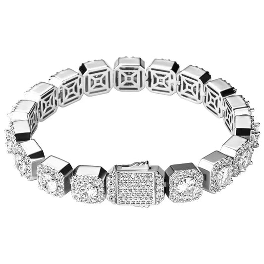 10MM CLUSTERED TENNIS BRACELET - WHITE GOLD