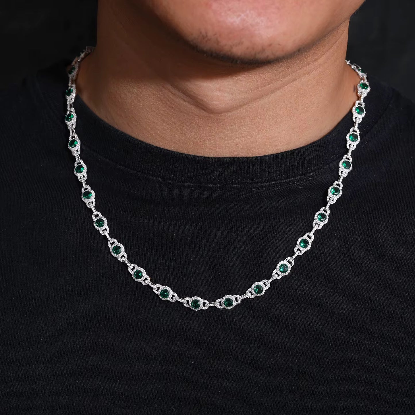 7MM ICED GREEN GEM CHAIN