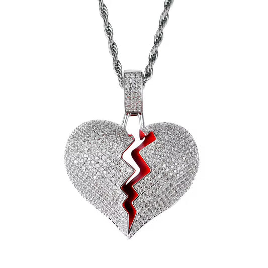 ICED BROKEN HEART PENDANT - WHITE GOLD