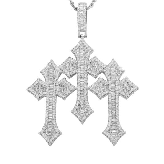 ICED TRIPPLE CROSS PENDANT