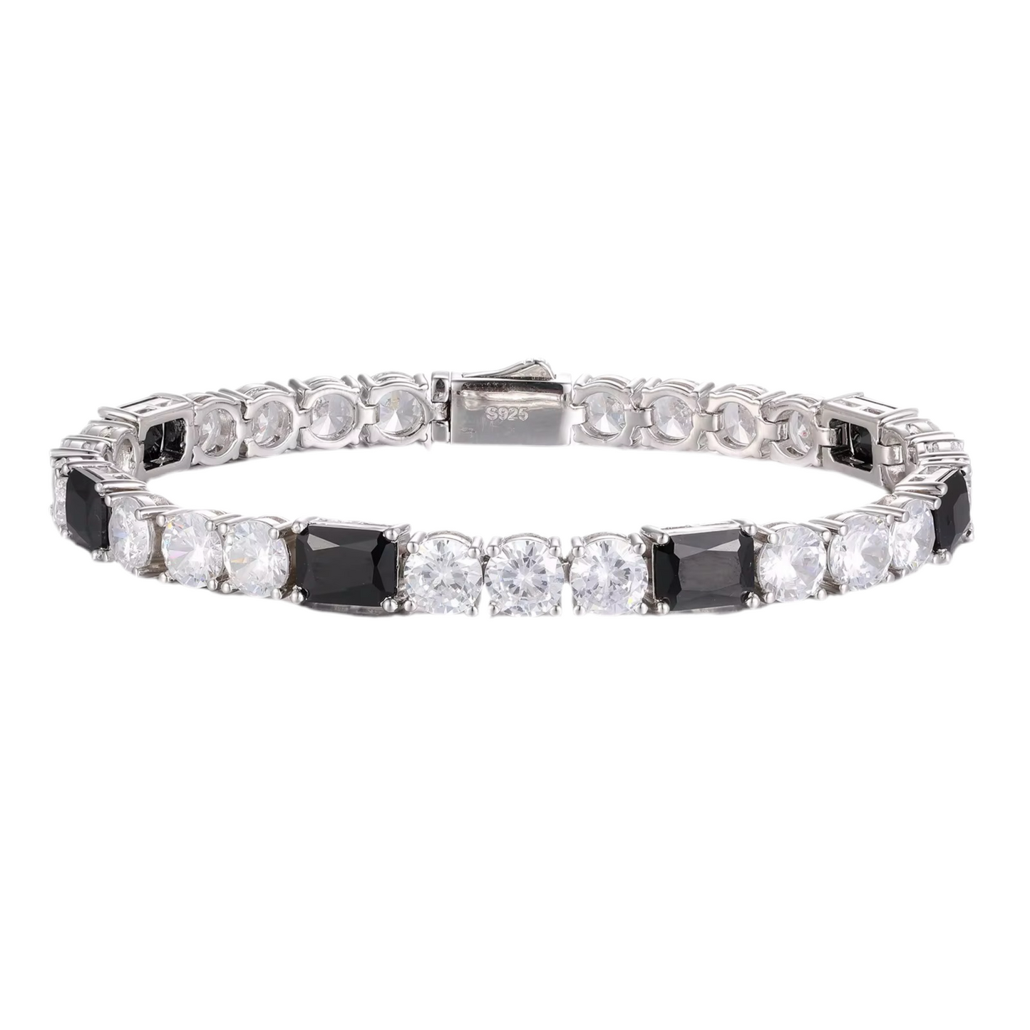 6MM BLACK BAGUETTE TENNIS BRACELET - 925 SILVER