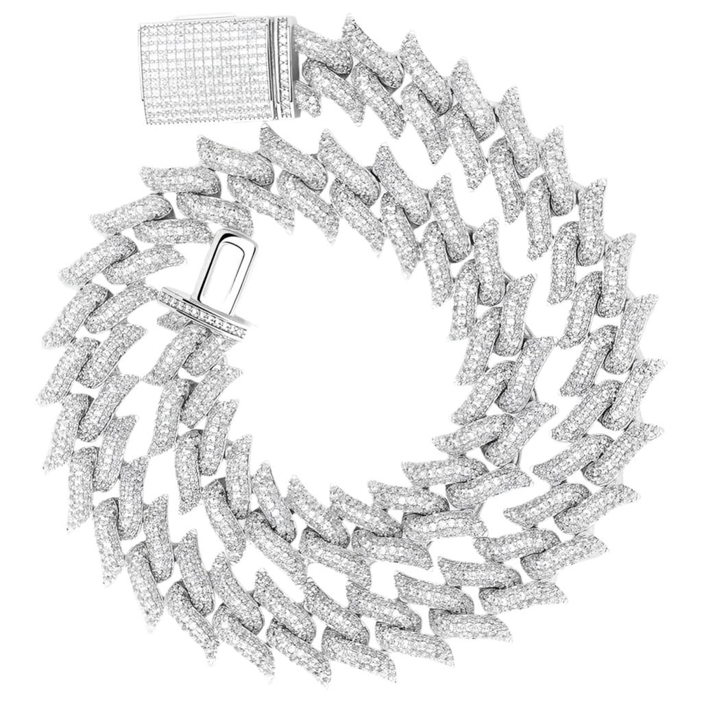 18MM ICED SPIKED CUBAN CHAIN - WHITE GOLD