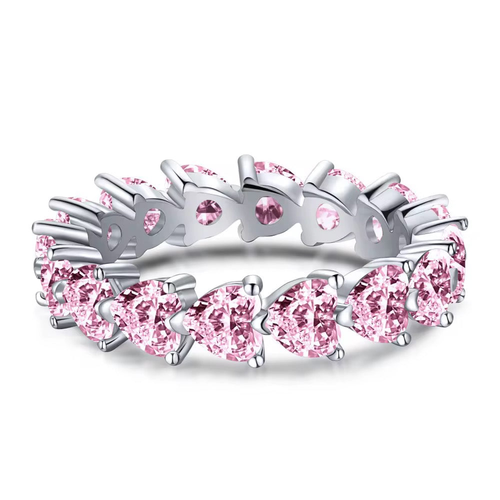 PINK HEART RING - 925 SILVER