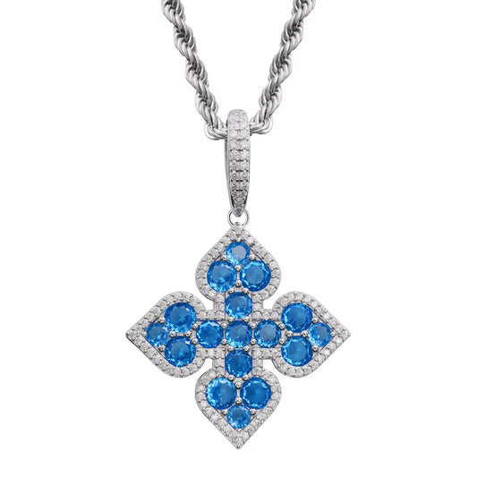 MOISSANITE BLUE CLOVER PENDANT - 925 SILVER - VVS 1