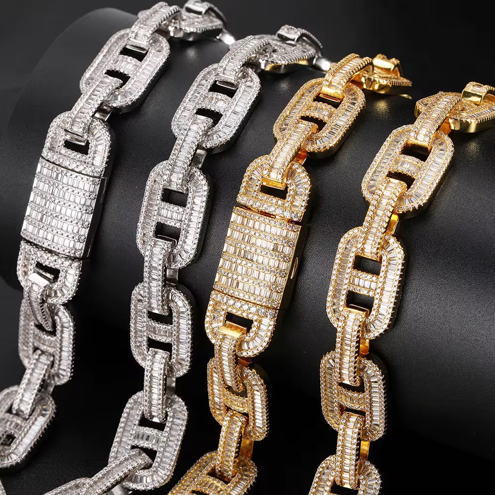 15MM BAGUETTE MARINER CHAIN - GOLD