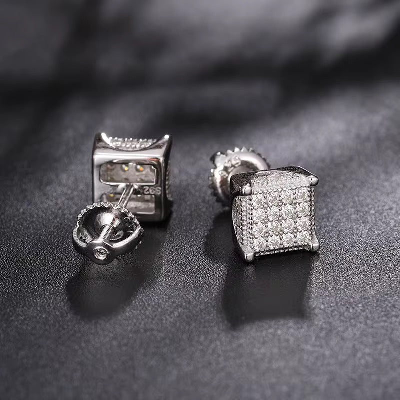 MOISSANITE 3D CUBE EARRINGS - 925 SILVER - VVS 1