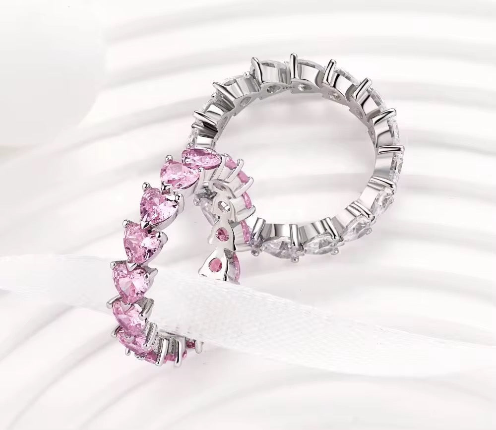 PINK HEART RING - 925 SILVER