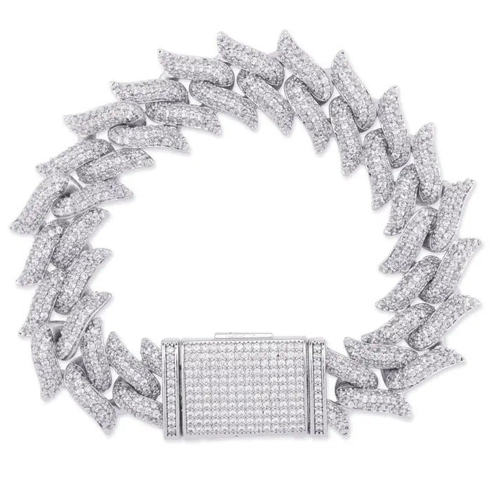 18MM ICED SPIKED CUBAN BRACELET - WHITE GOLD