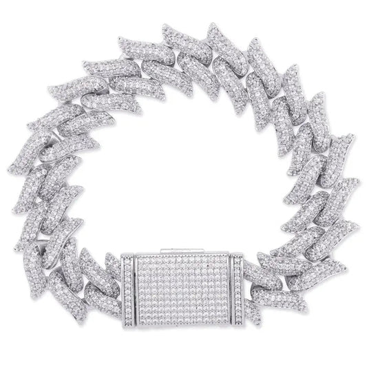 18MM ICED SPIKED CUBAN BRACELET - WHITE GOLD