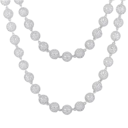 8MM ICED BEADS CHAIN - WHITE GOLD