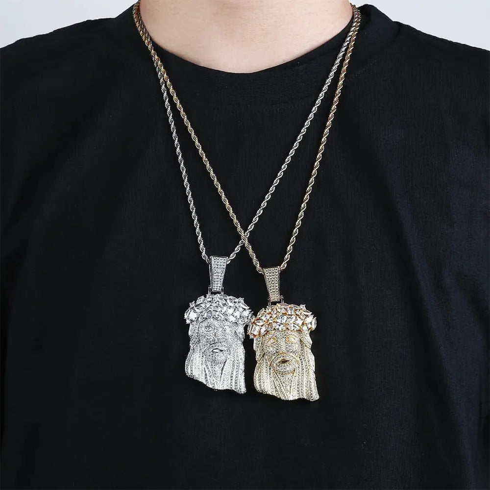 ICED BIG JESUS PENDANT - WHITE GOLD