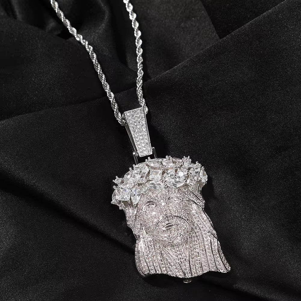 ICED BIG JESUS PENDANT - WHITE GOLD