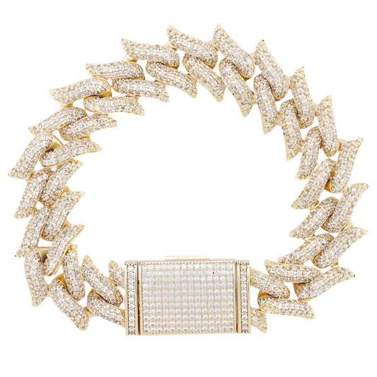 18MM ICED SPIKED CUBAN BRACELET - GOLD