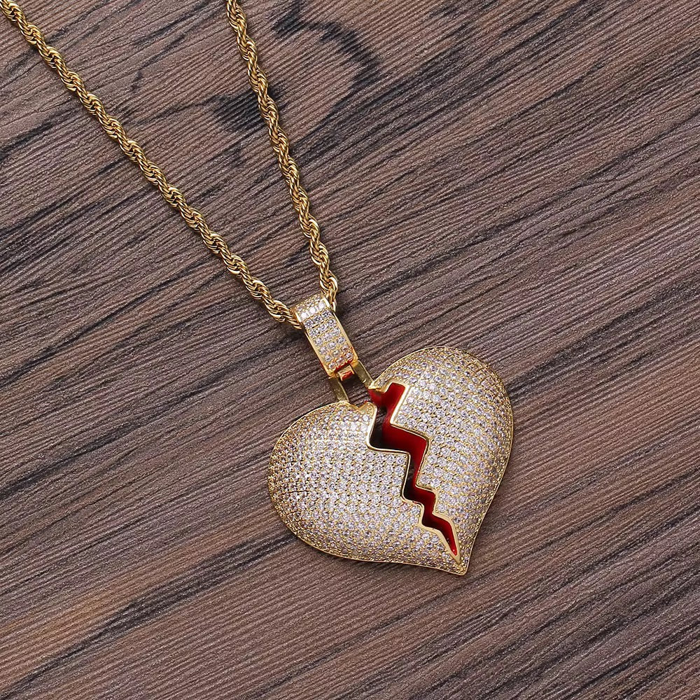 ICED BROKEN HEART PENDANT- GOLD