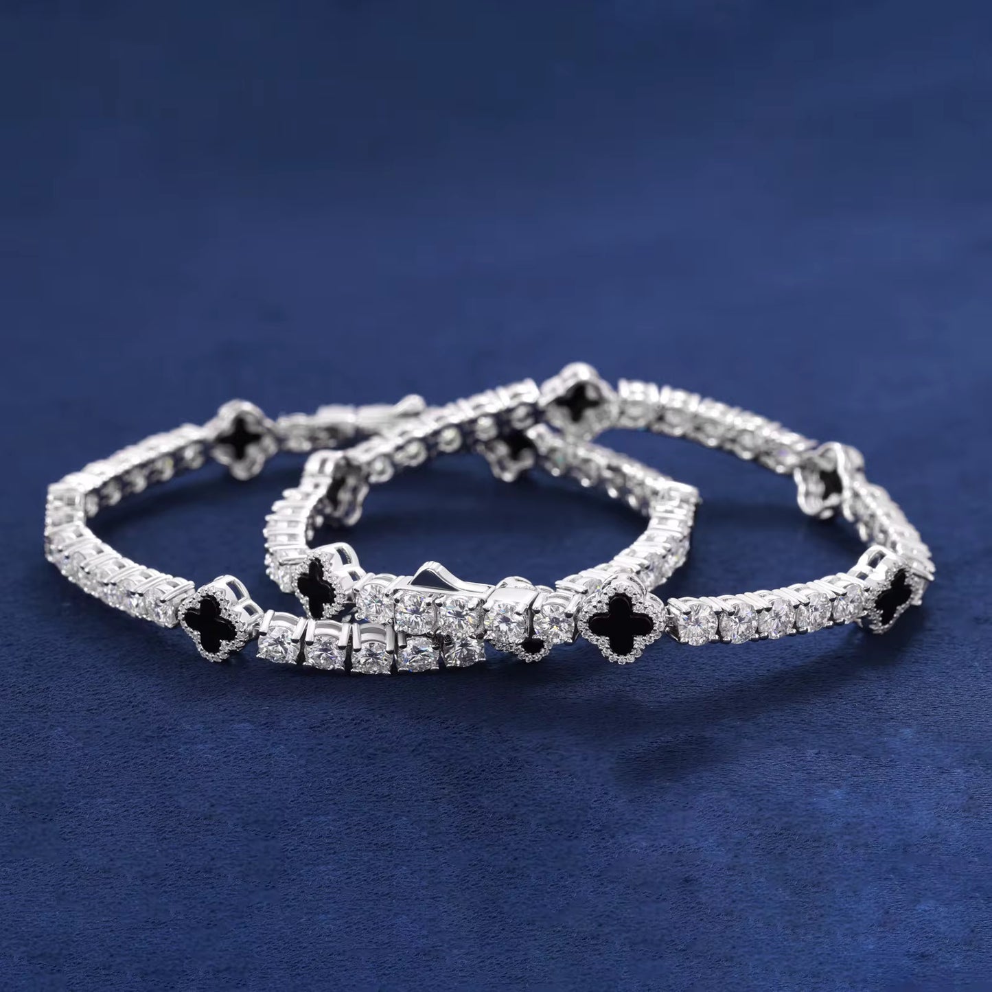 4MM MOISSANITE BLACK CLOVER TENNIS BRACELET - 925 SILVER - VVS 1