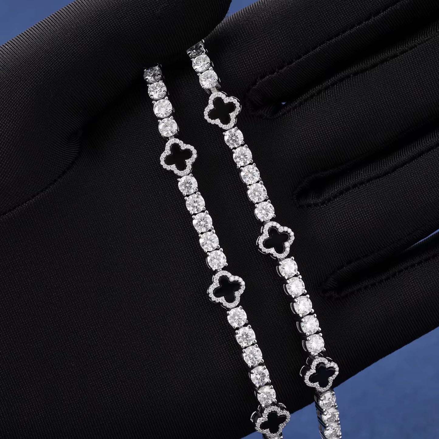 4MM MOISSANITE BLACK CLOVER TENNIS BRACELET - 925 SILVER - VVS 1