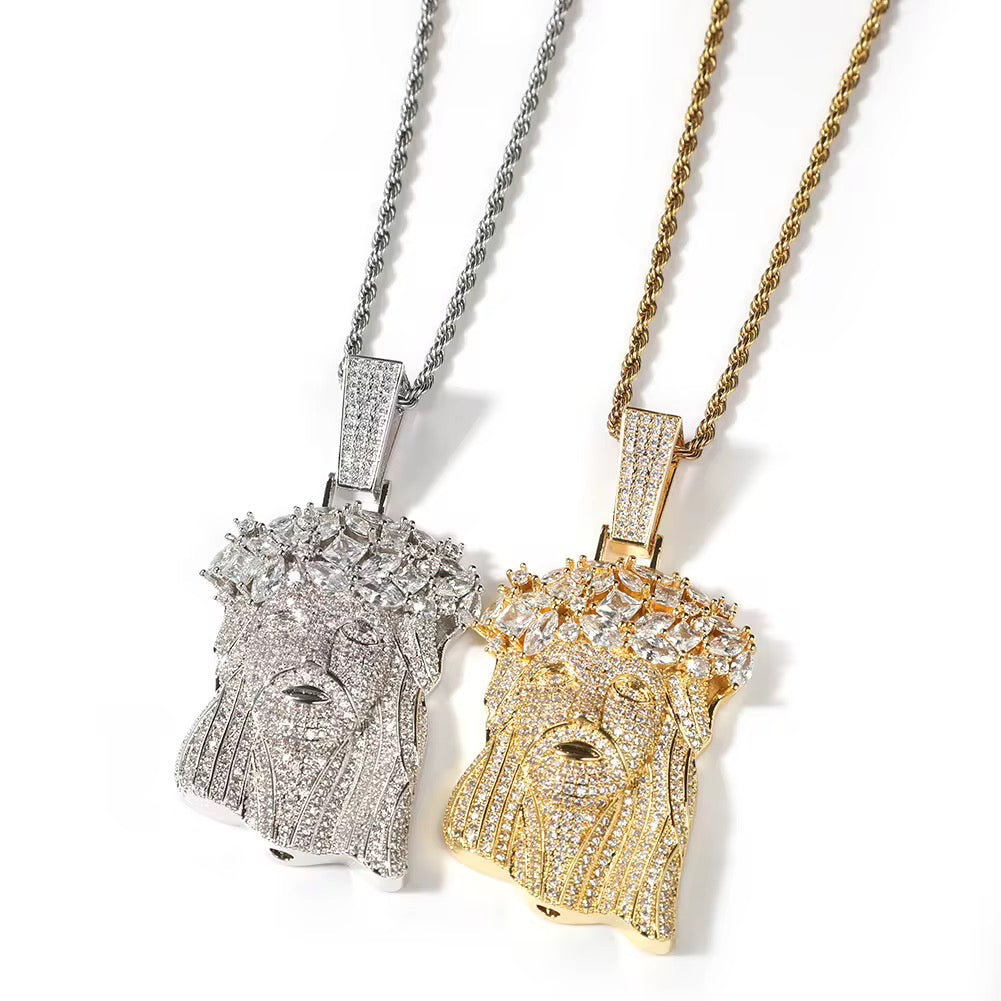 ICED BIG JESUS PENDANT - WHITE GOLD