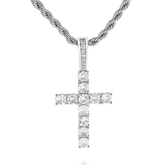 ICED TENNIS CROSS PENDANT - 925 SILVER