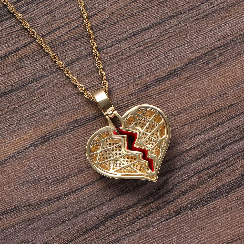 ICED BROKEN HEART PENDANT- GOLD