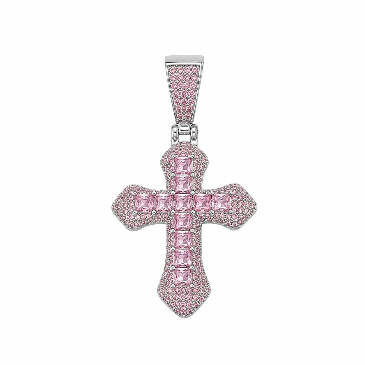 ICED PINK CROSS PENDANT