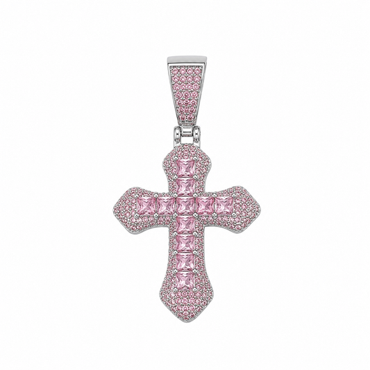 ICED PINK CROSS PENDANT