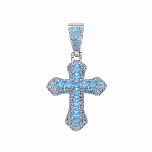 ICED BLUE CROSS PENDANT