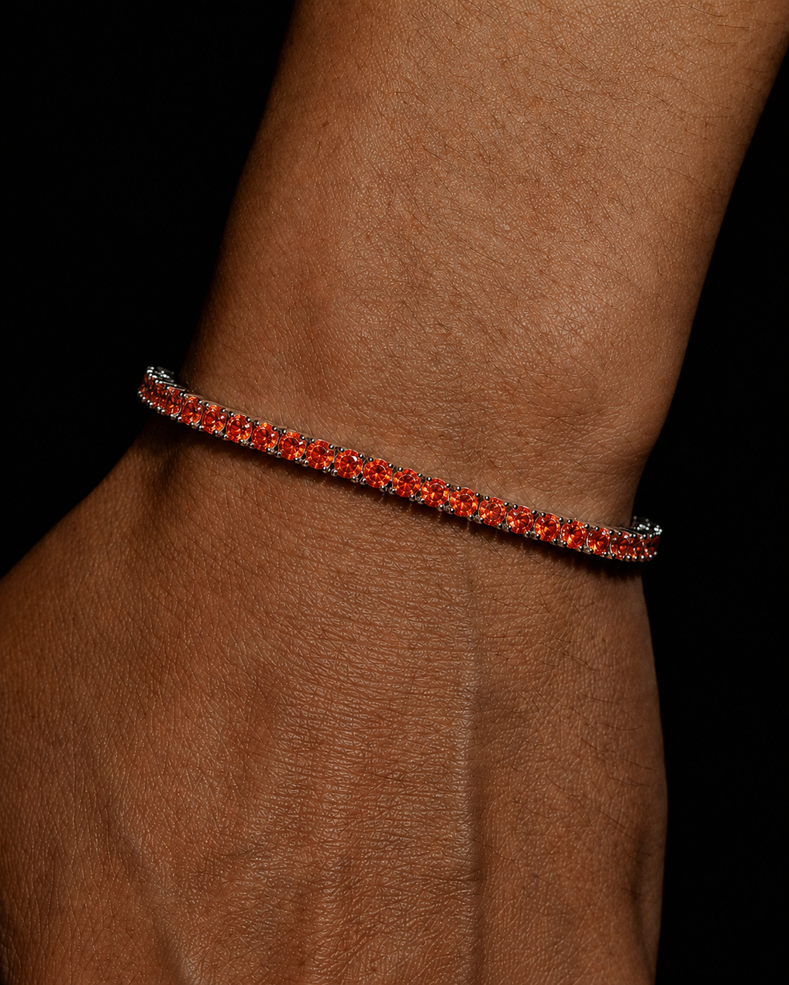 ICED ORANGE RED TENNIS BRACELET
