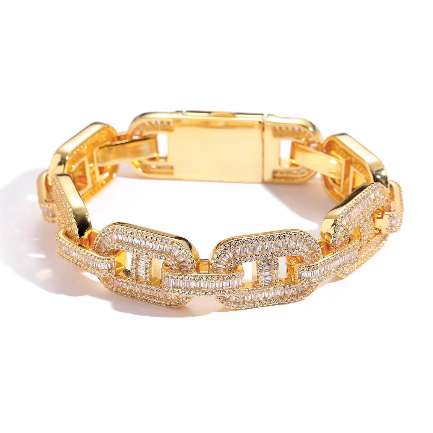 15MM BAGUETTE MARINER BRACELET - GOLD