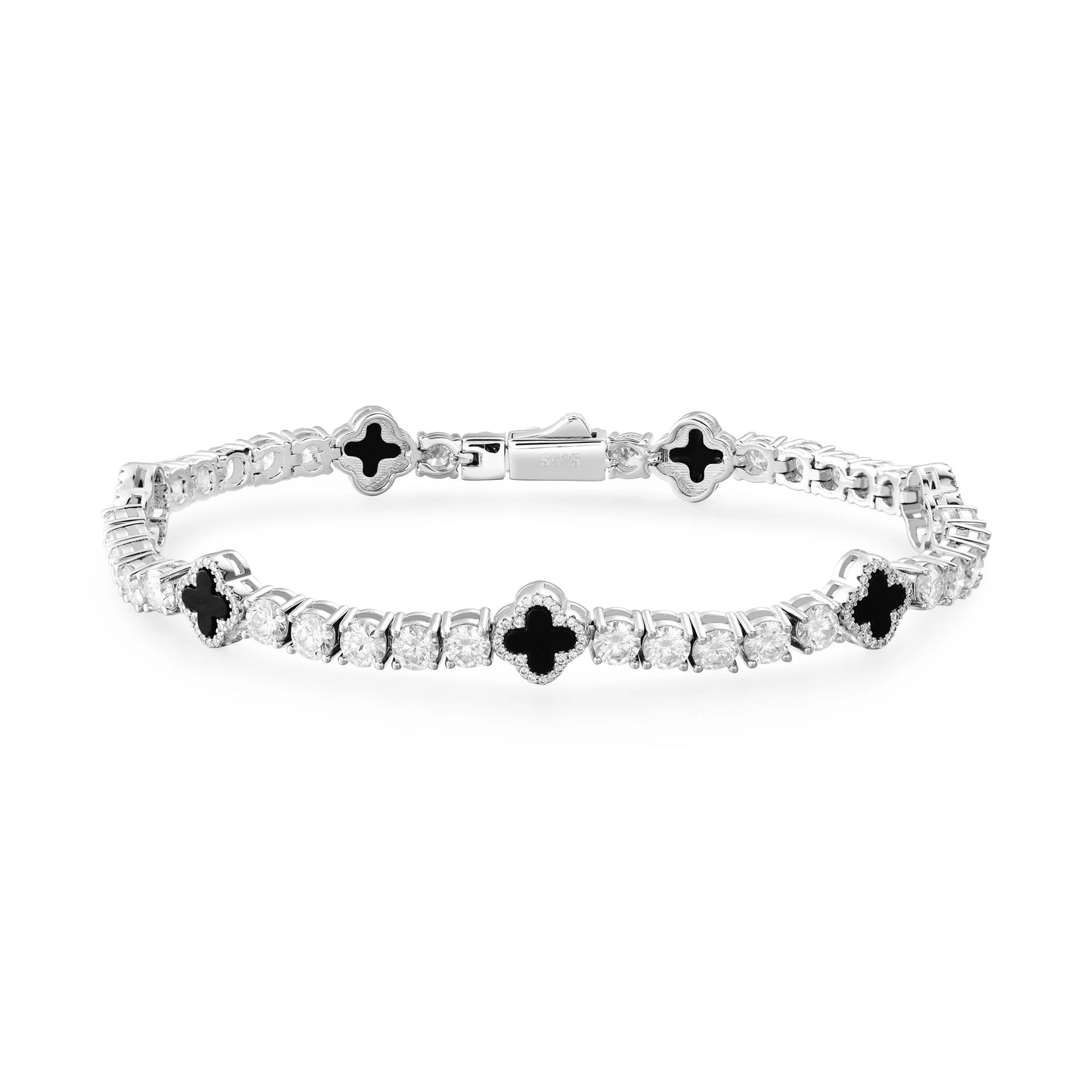 4MM MOISSANITE BLACK CLOVER TENNIS BRACELET - 925 SILVER - VVS 1